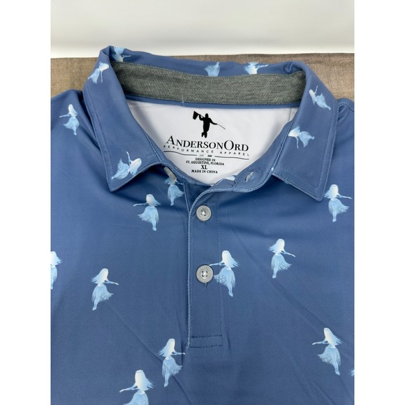 Anderson Ord -Kapalua Hawaii -Polo Shirt -XL- Blue Hula Dot Performance Golf NWT
